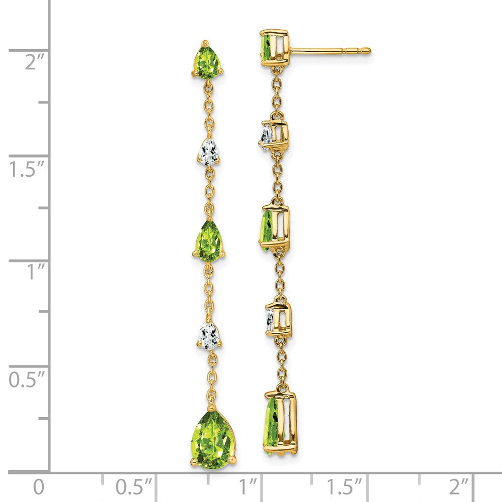 14k Peridot and White Topaz Dangle Earrings