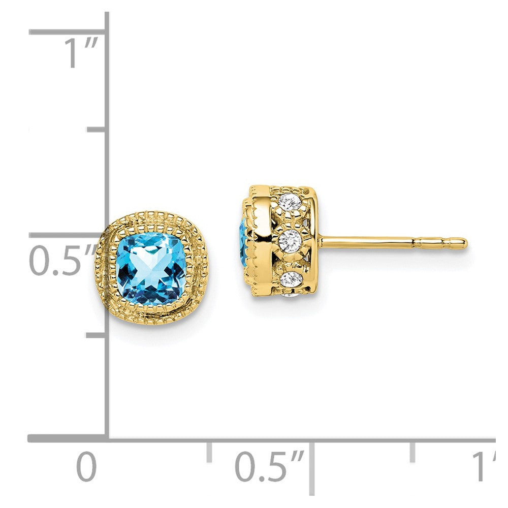 10k Cushion Blue Topaz and Diamond Earrings