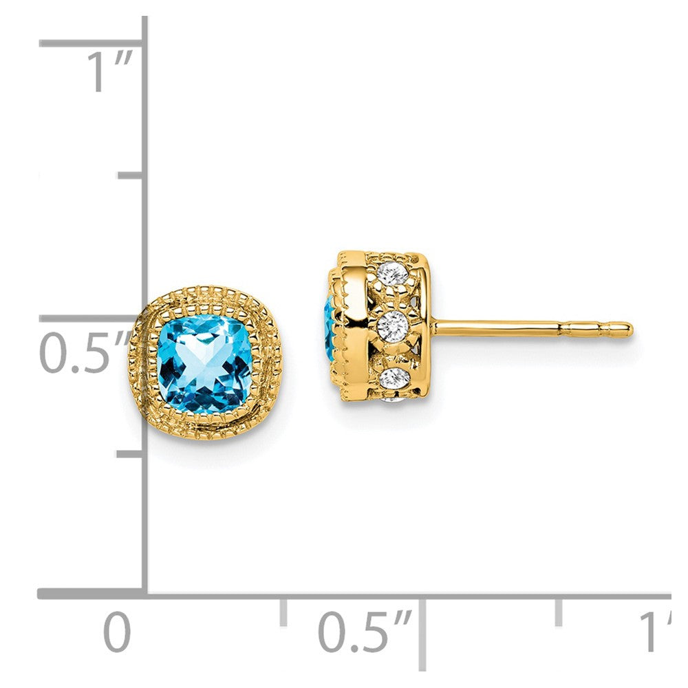 14k Cushion Blue Topaz and Diamond Earrings