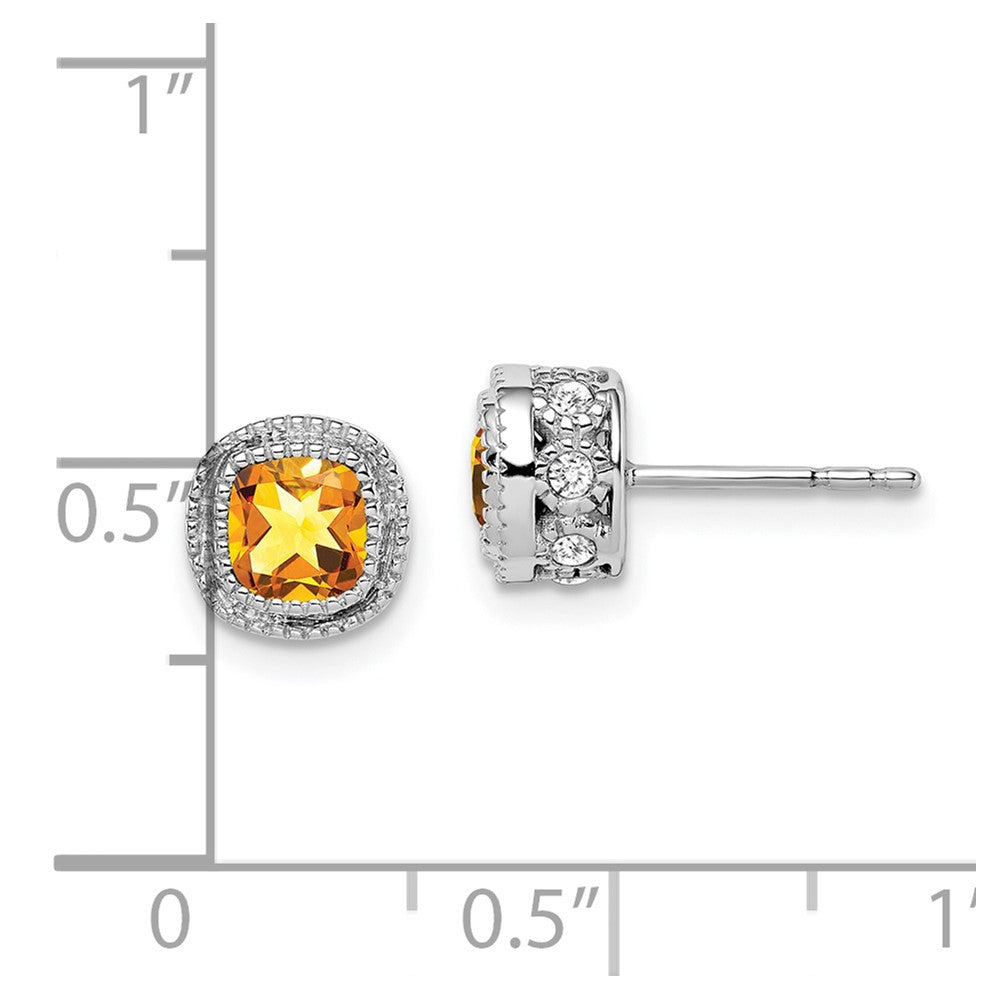 14k White Gold Cushion Citrine and Diamond Earrings