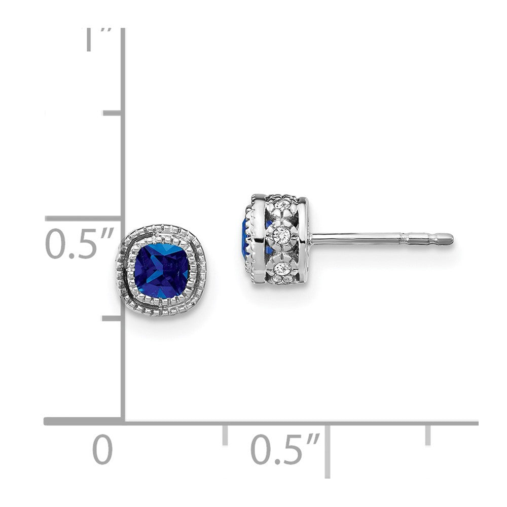 14k White Gold Cushion Sapphire and Diamond Earrings