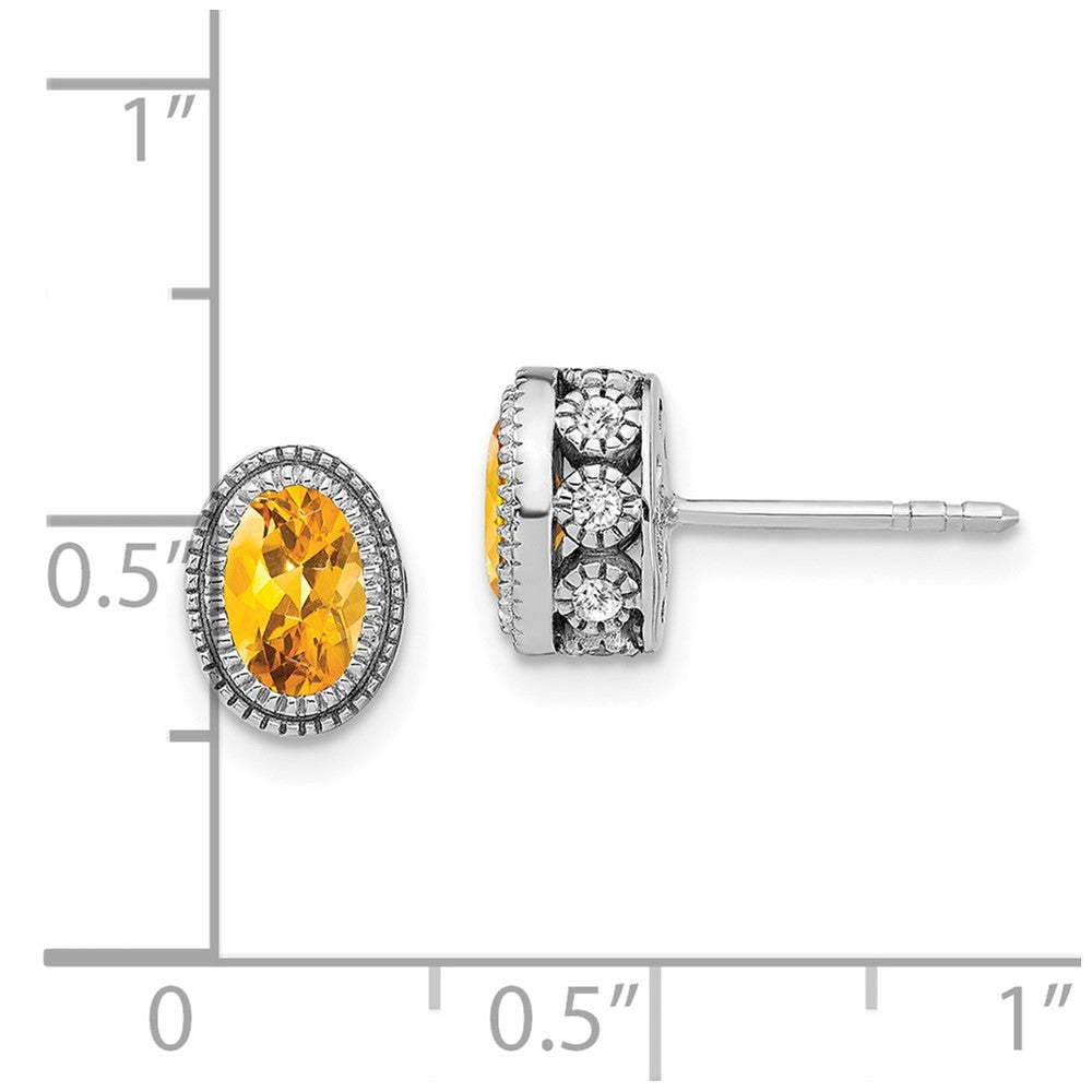 14k White Gold Oval Citrine and Diamond Earrings