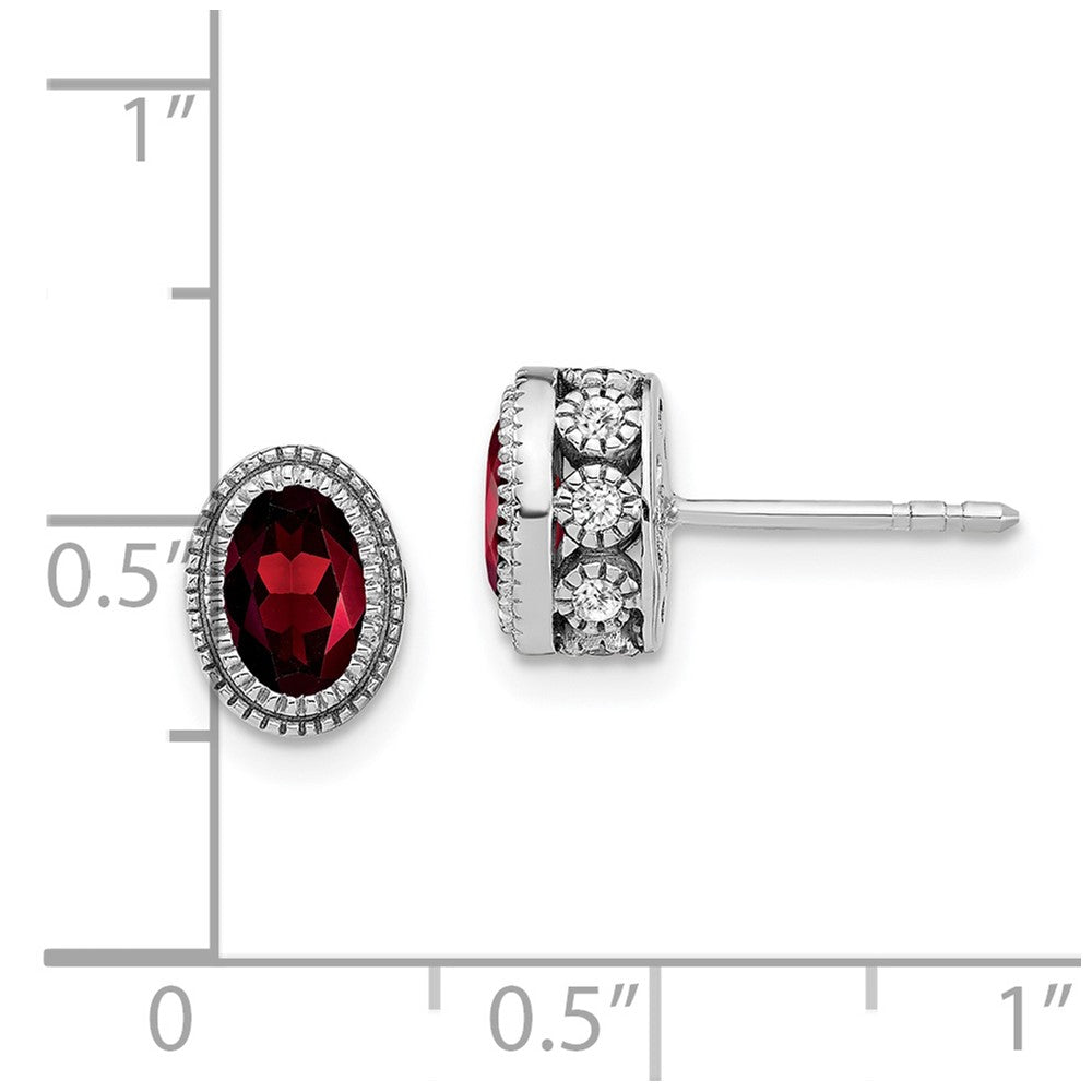 14k White Gold Oval Garnet and Diamond Earrings