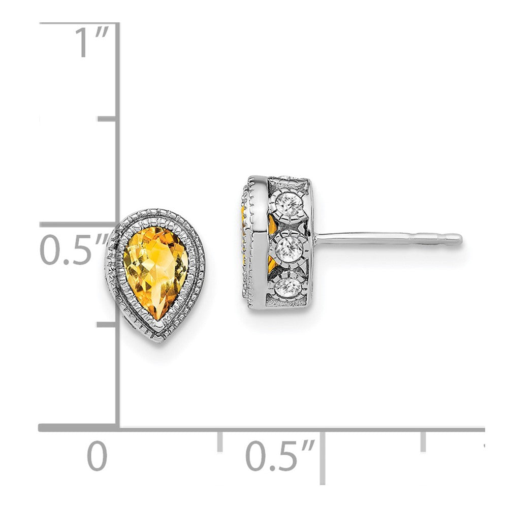 14k White Gold Pear Citrine and Diamond Earrings