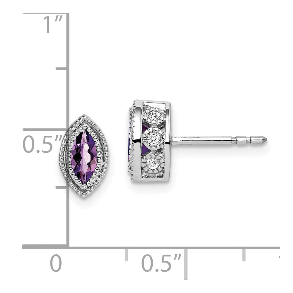 14k White Gold Marquise Amethyst and Diamond Earrings