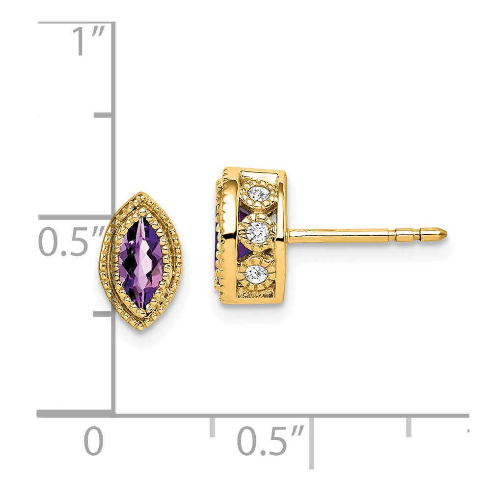 14k Marquise Amethyst and Diamond Earrings