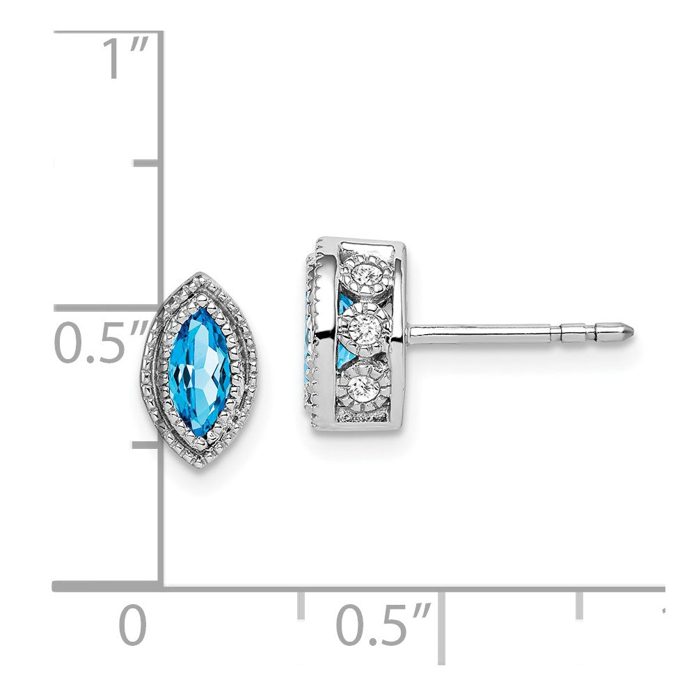 14k White Gold Marquise Blue Topaz and Diamond Earrings