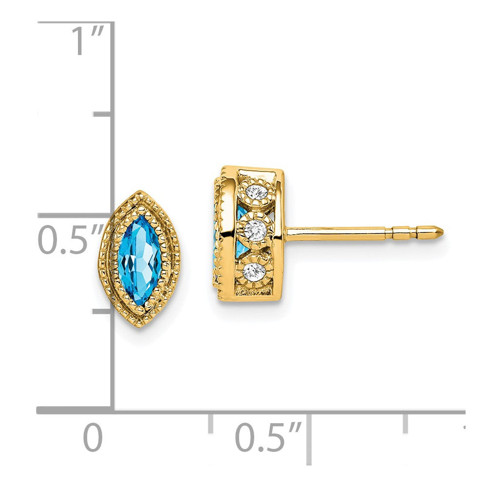 14k Marquise Blue Topaz and Diamond Earrings