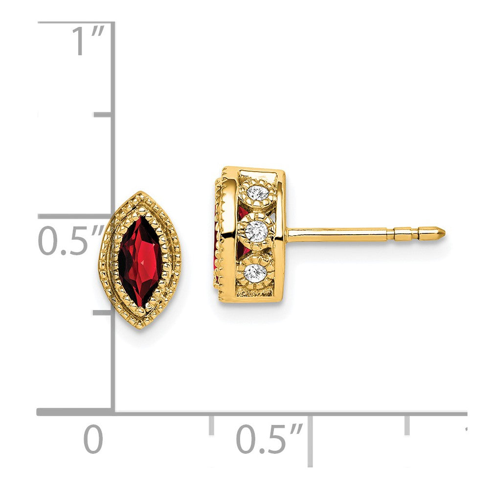 14k Marquise Garnet and Diamond Earrings