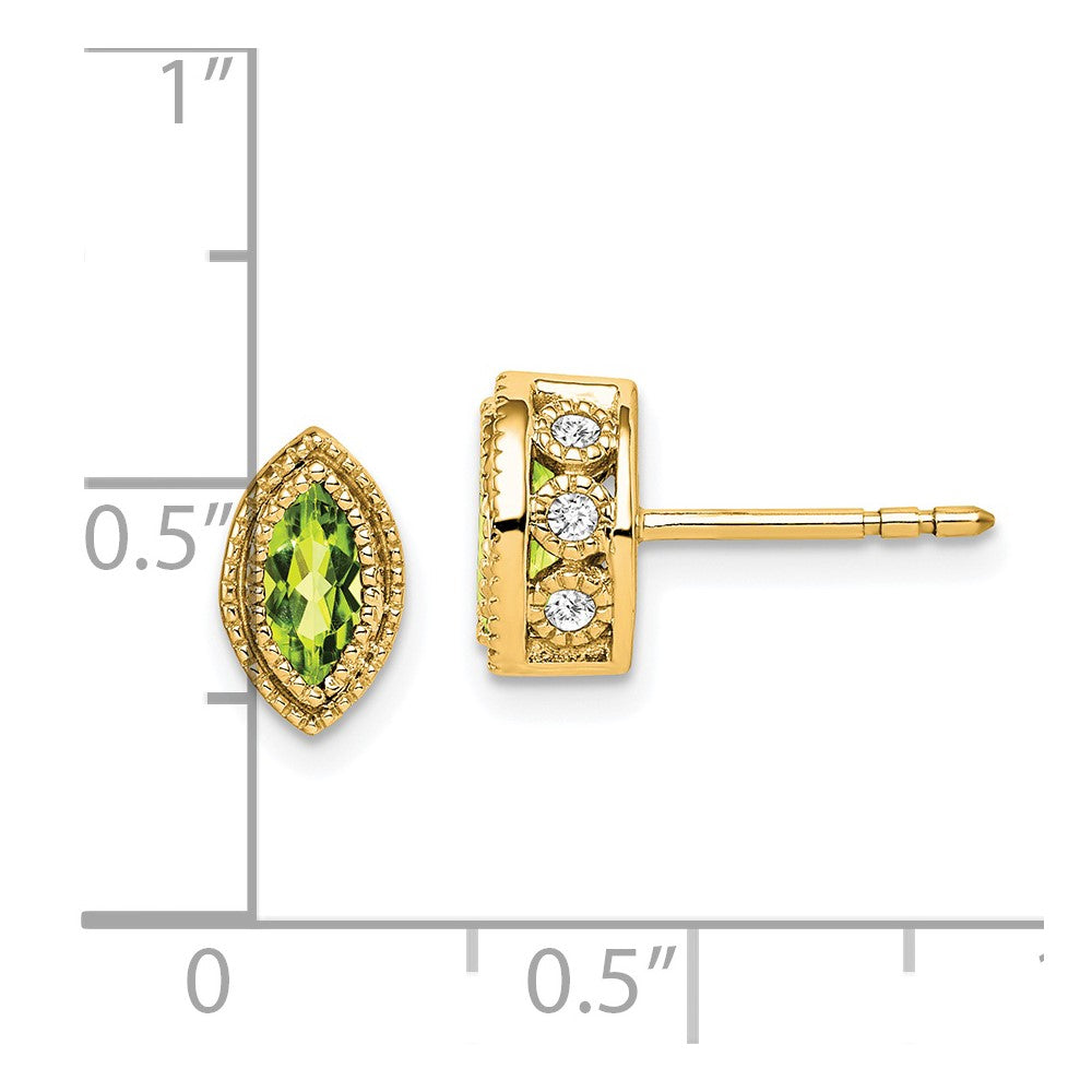 14k Marquise Peridot and Diamond Earrings