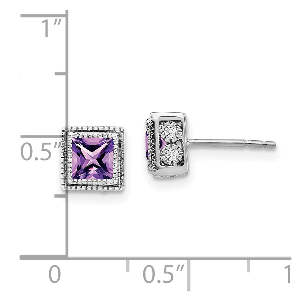 14k White Gold Square Amethyst and Diamond Earrings