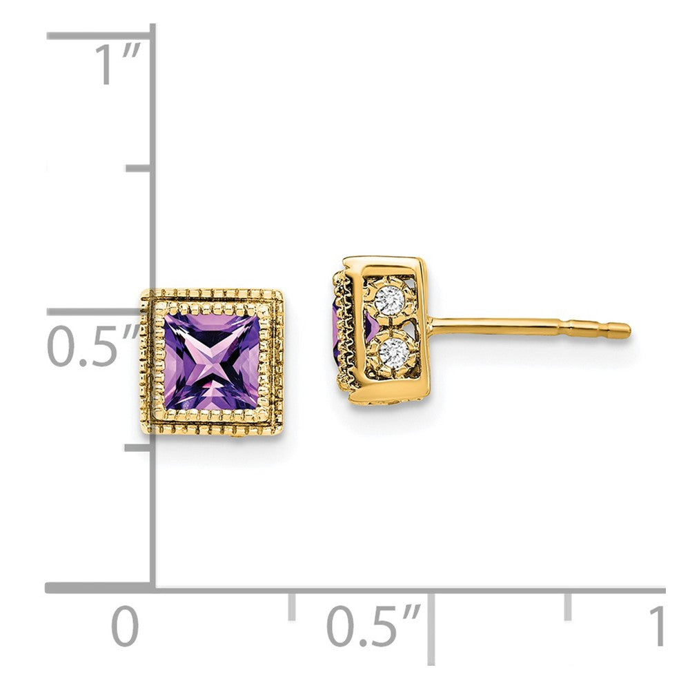 14k Square Amethyst and Diamond Earrings
