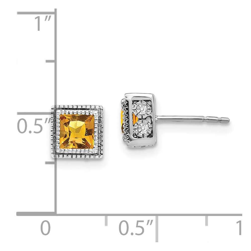 14k White Gold Square Citrine and Diamond Earrings