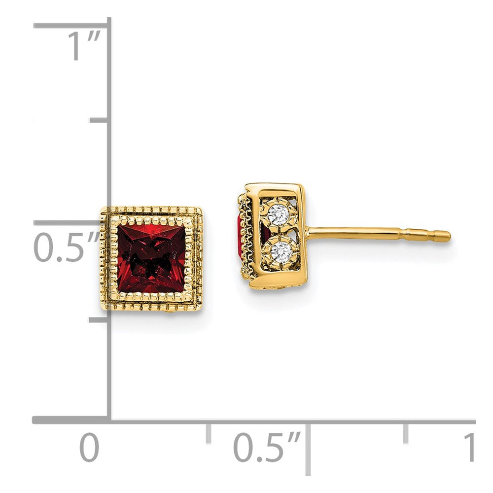 14k Square Garnet and Diamond Earrings