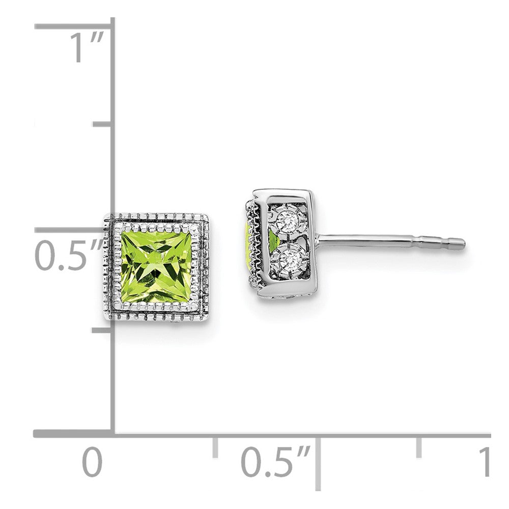 14k White Gold Square Peridot and Diamond Earrings