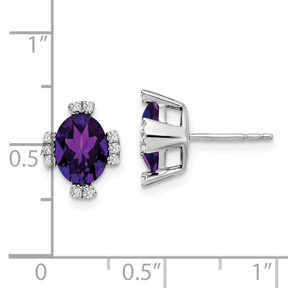 14k White Gold Oval Amethyst and Diamond Earrings