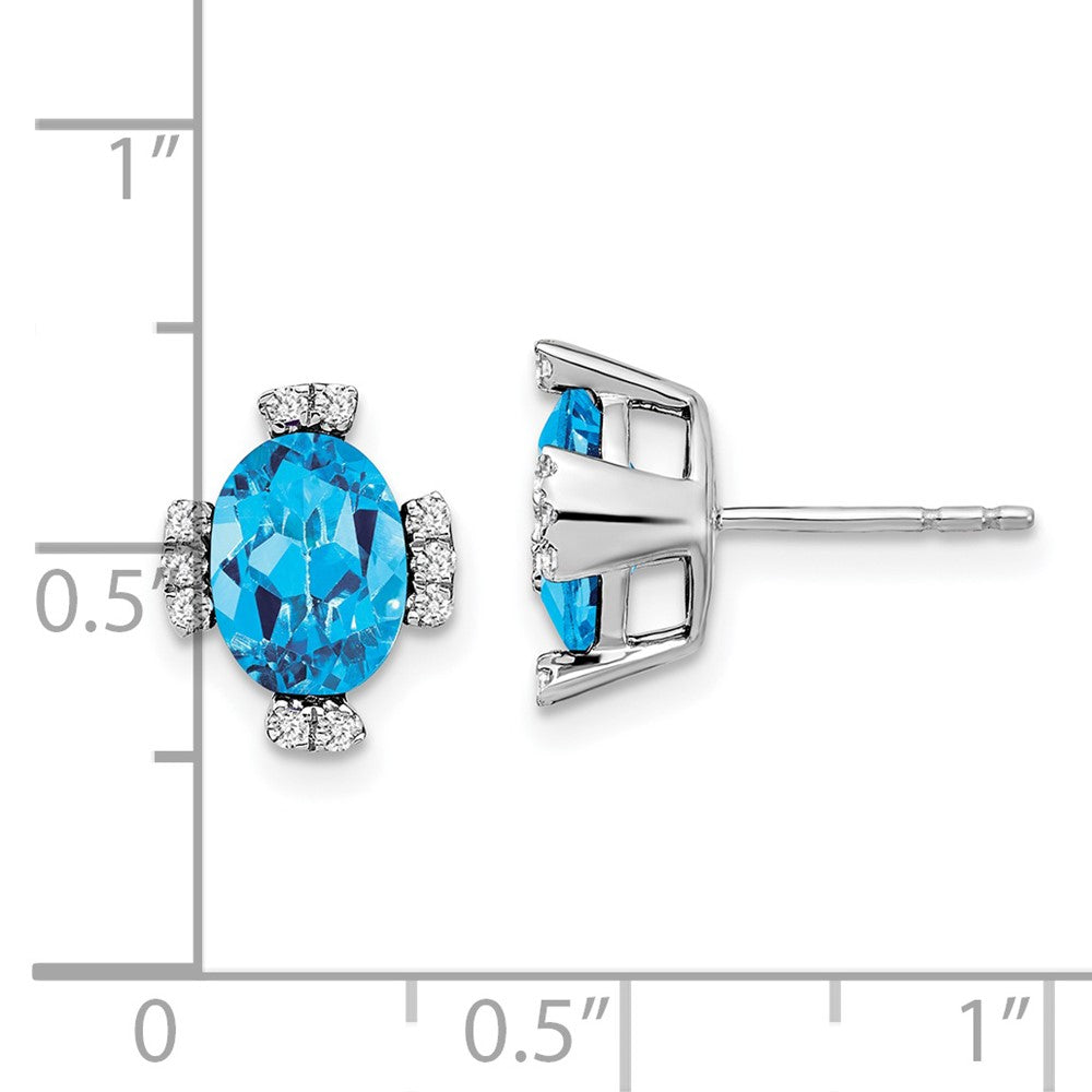 14k White Gold Oval Blue Topaz and Diamond Earrings