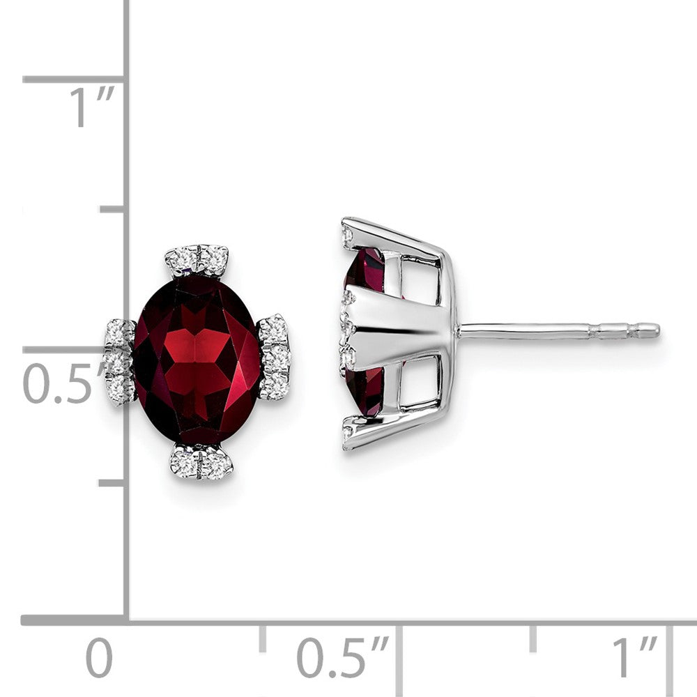 14k White Gold Oval Garnet and Diamond Earrings