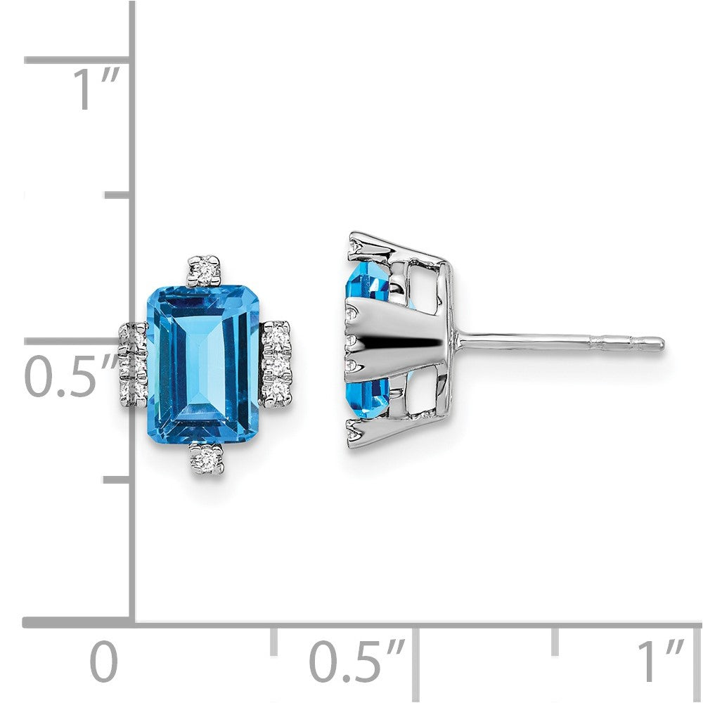 14k White Gold Emerald-shape Blue Topaz and Diamond Earrings