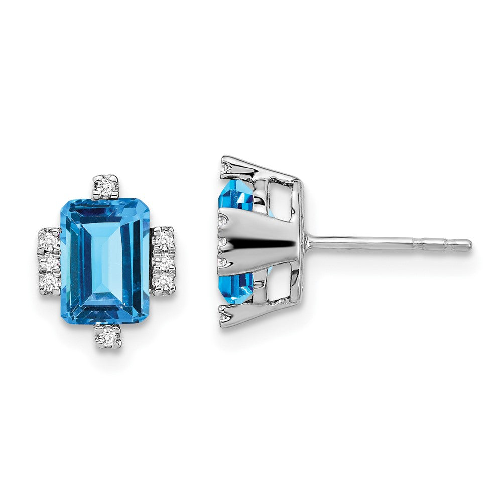 14k White Gold Emerald-shape Blue Topaz and Diamond Earrings