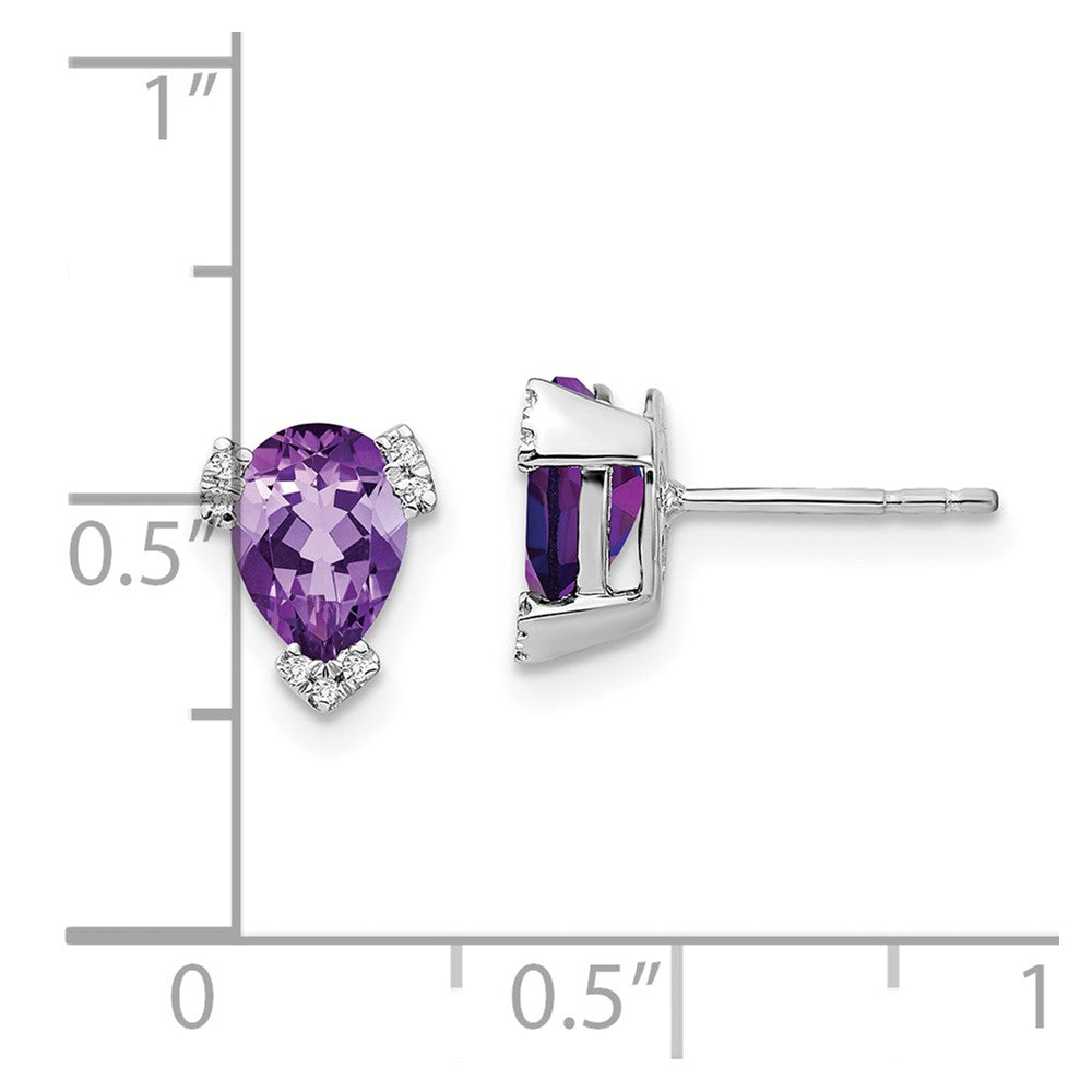 14k White Gold Pear Amethyst and Diamond Earrings