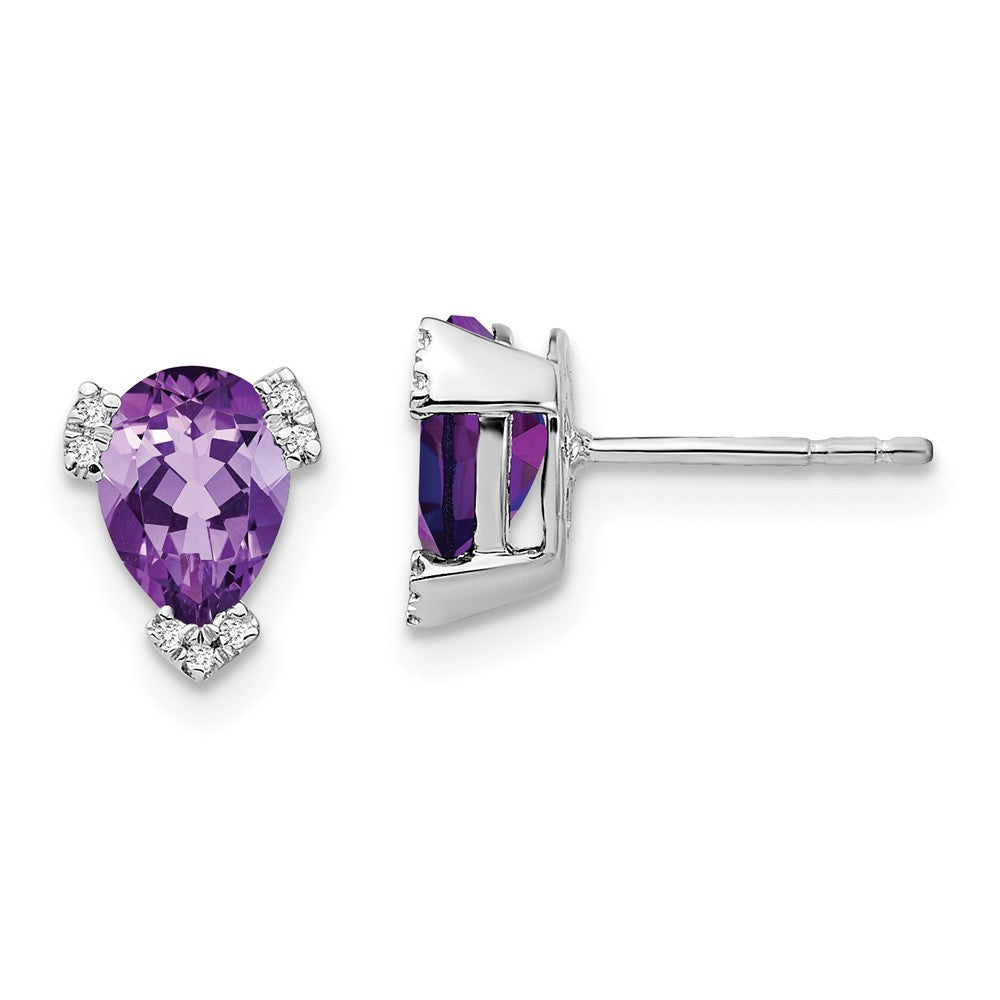 14k White Gold Pear Amethyst and Diamond Earrings