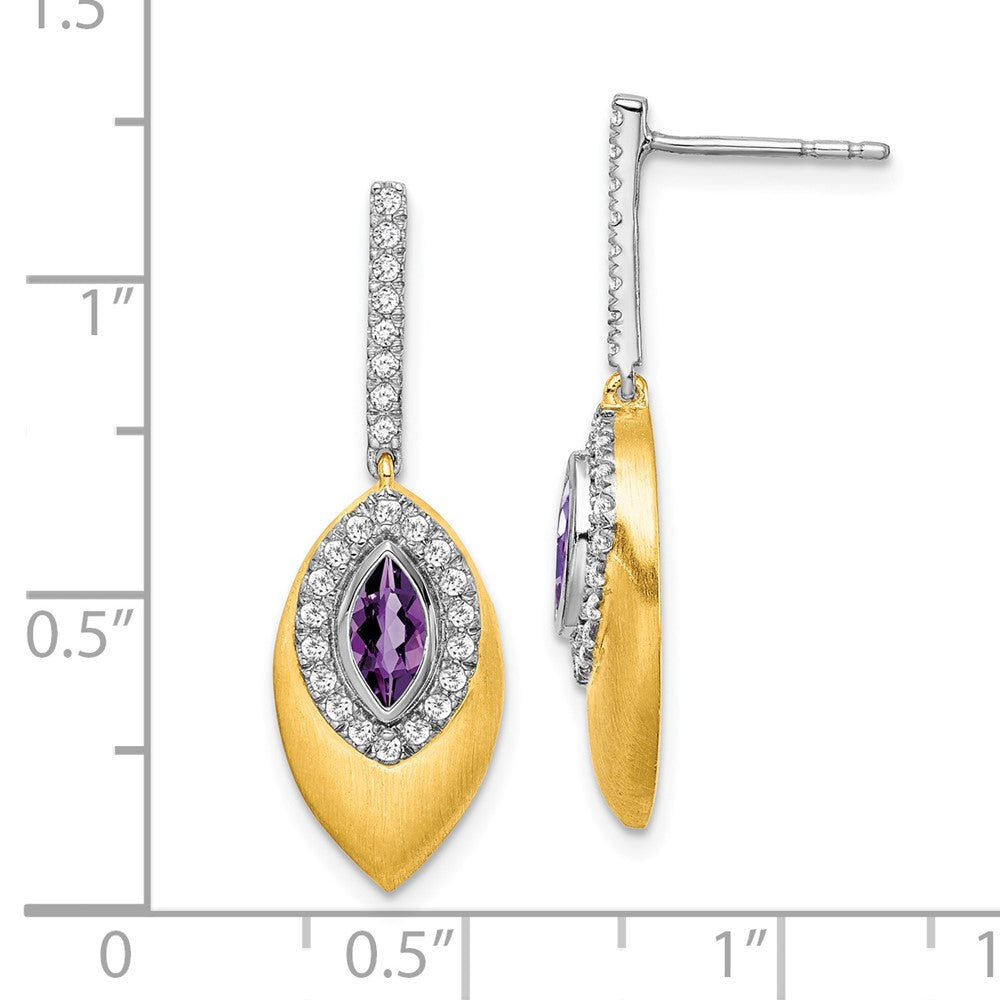 14k Two-tone Amethyst and Diamond Dangle Earrings