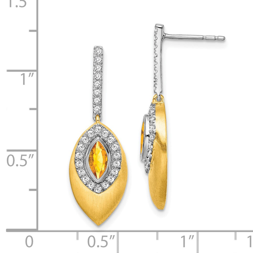 14k Two-tone Citrine and Diamond Dangle Earrings