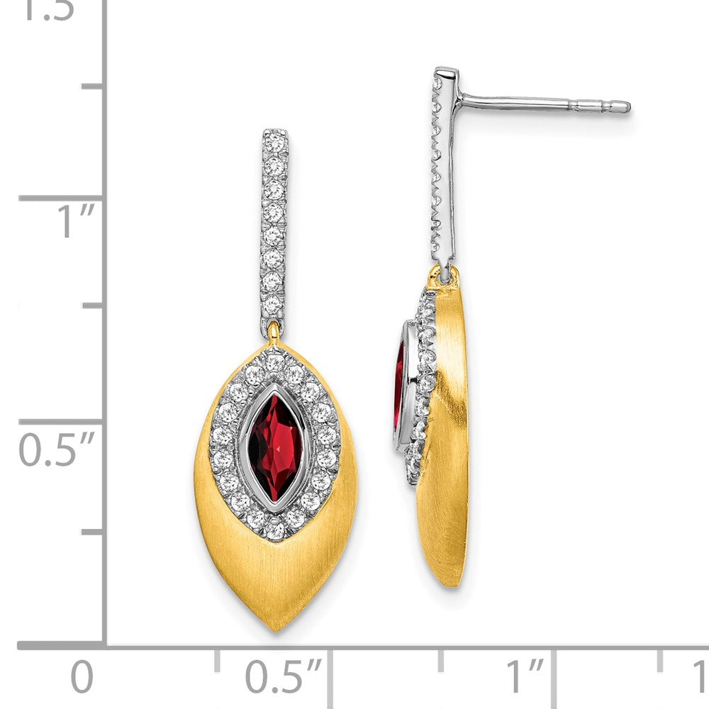 14k Two-tone Garnet and Diamond Dangle Earrings