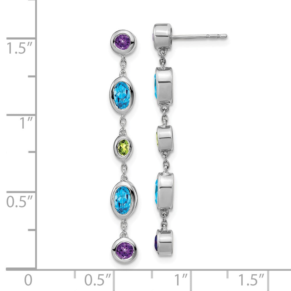 14k White Gold Amethyst/Blue Topaz/Peridot Dangle Earrings