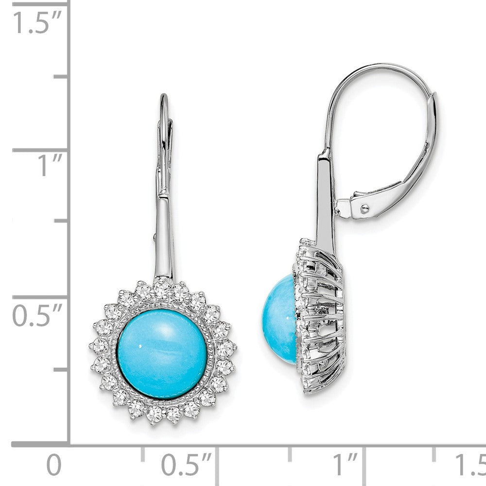 14k White Gold Turquoise and Diamond Leverback Earrings