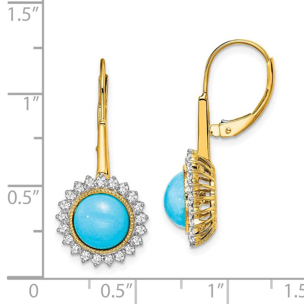 14k Turquoise and Diamond Leverback Earrings