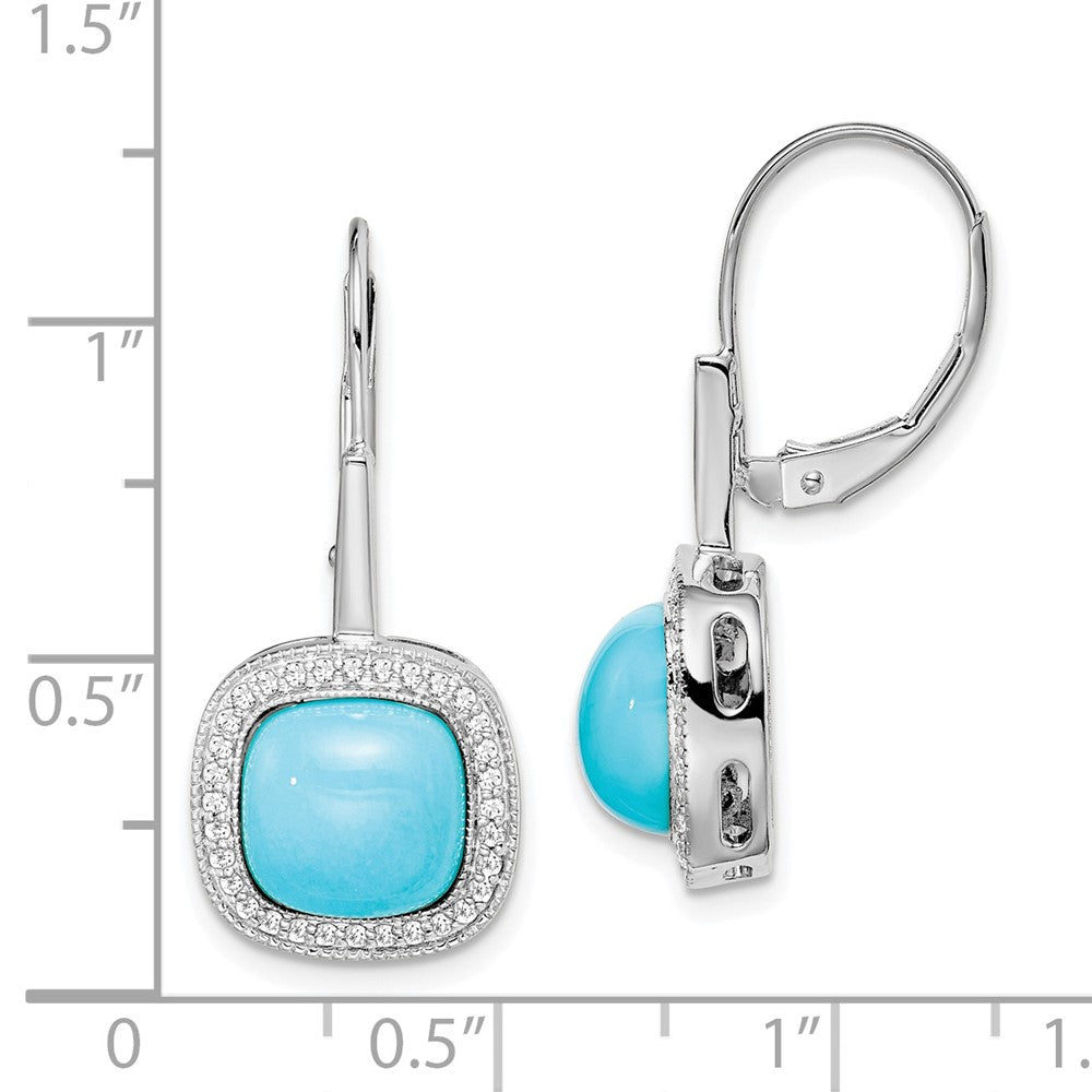 14k White Gold Turquoise and Diamond Leverback Earrings