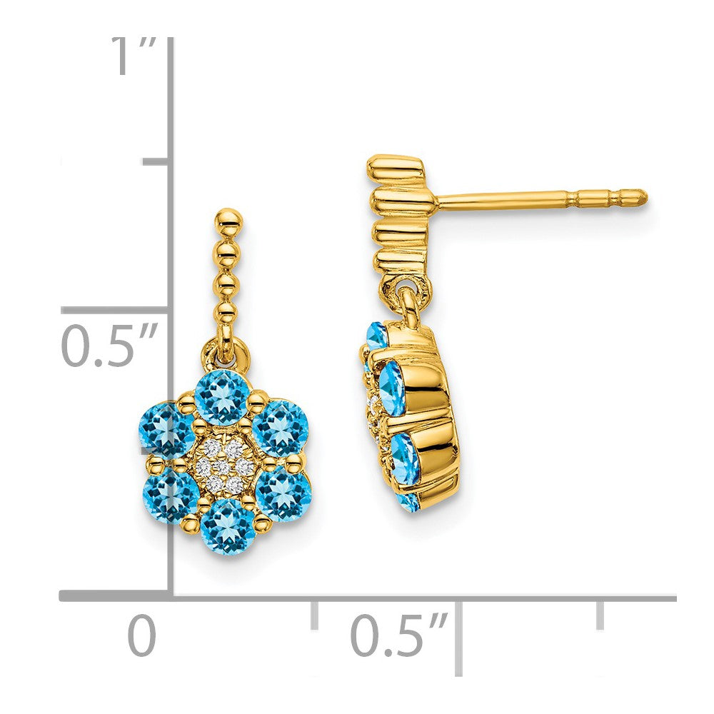 14k Blue Topaz and Diamond Earrings