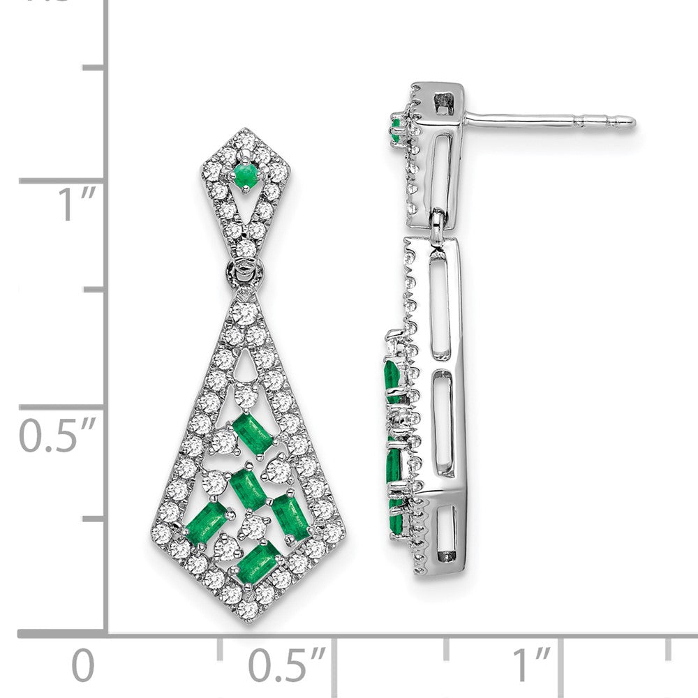 14k White Gold Emerald and Diamond Earrings