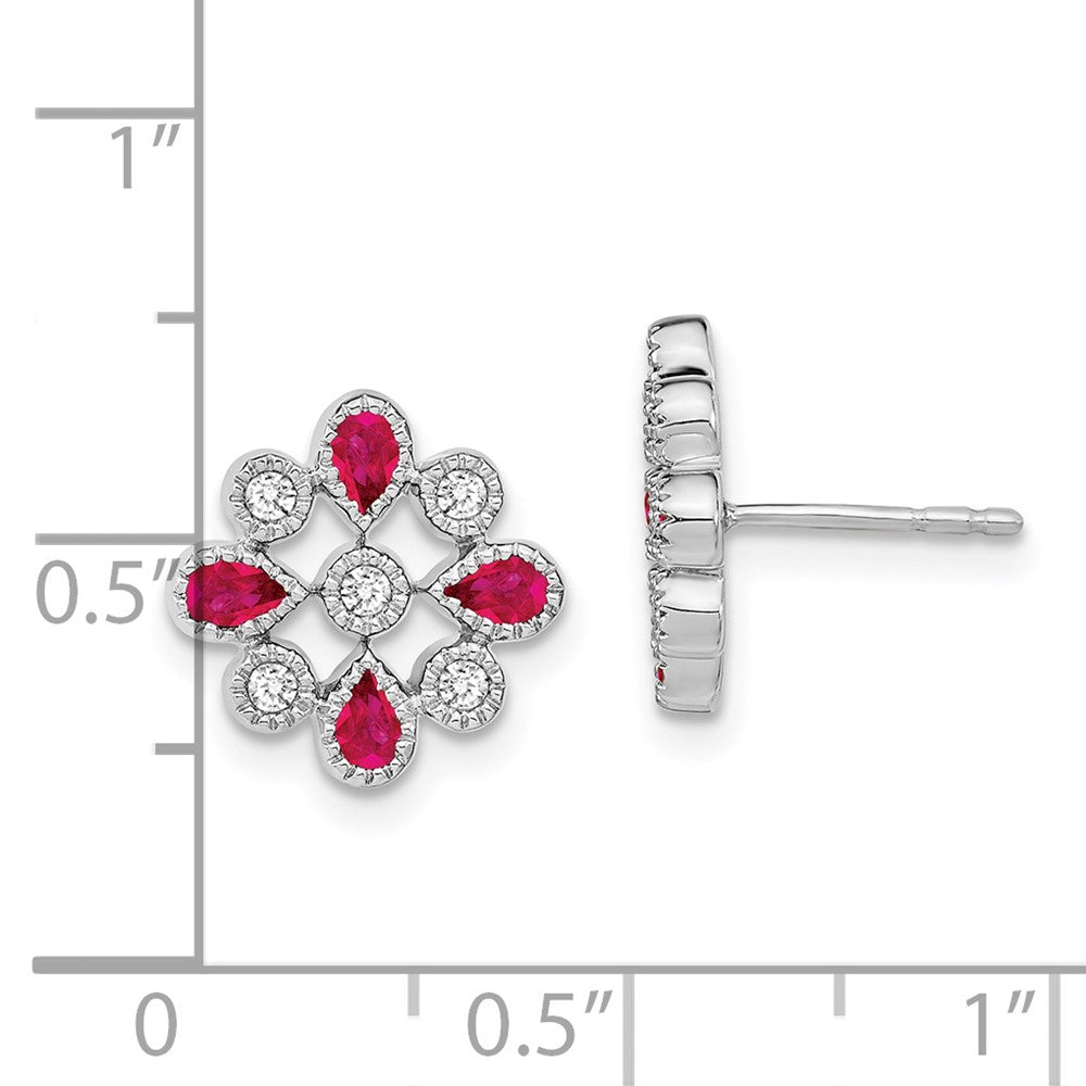 14k White Gold Ruby and Diamond Post Earrings