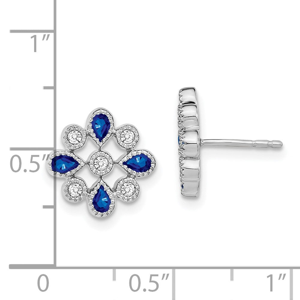 14k White Gold Sapphire and Diamond Post Earrings