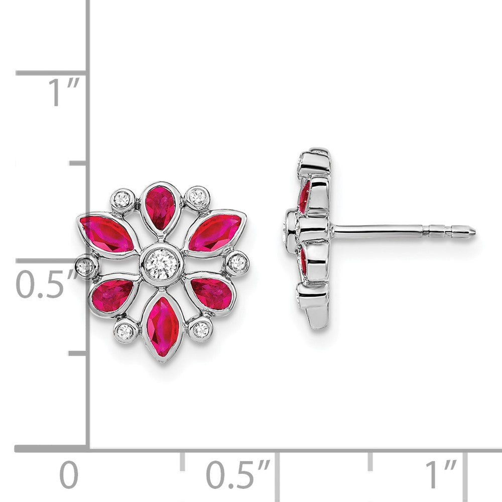 14k White Gold Ruby and Diamond Post Earrings