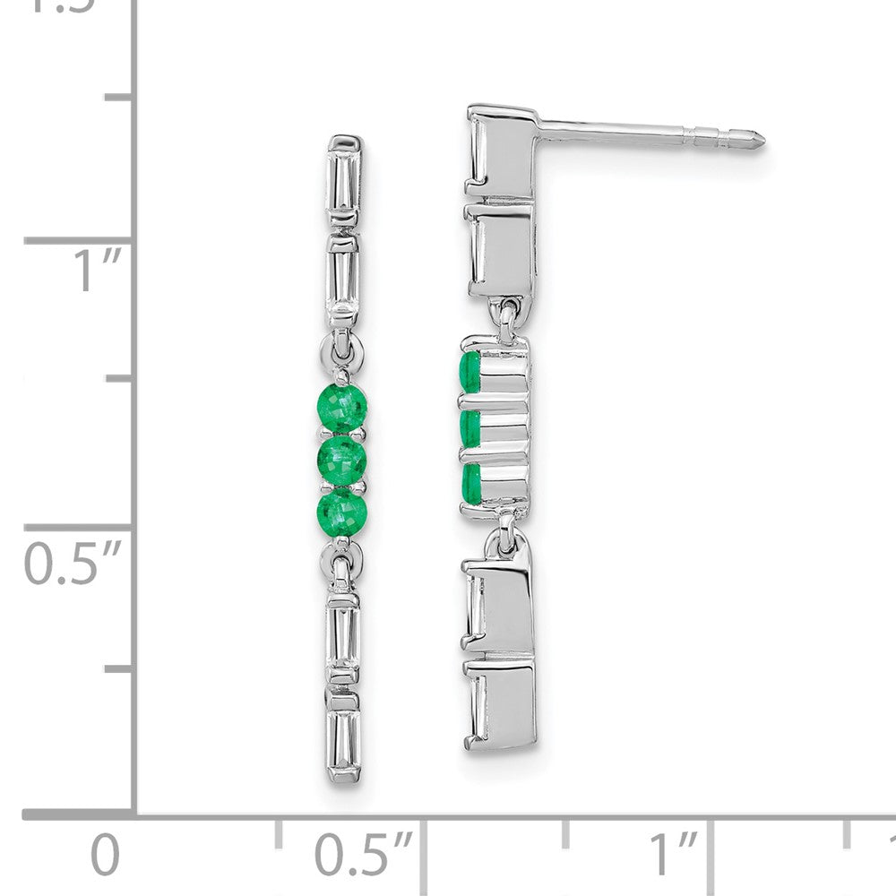 14k White Gold Emerald and Diamond Dangle Earrings