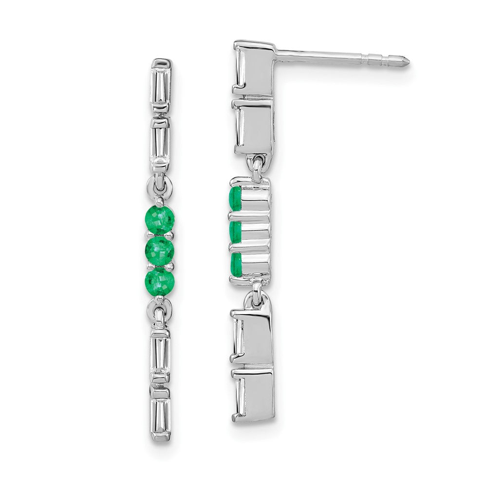 14k White Gold Emerald and Diamond Dangle Earrings
