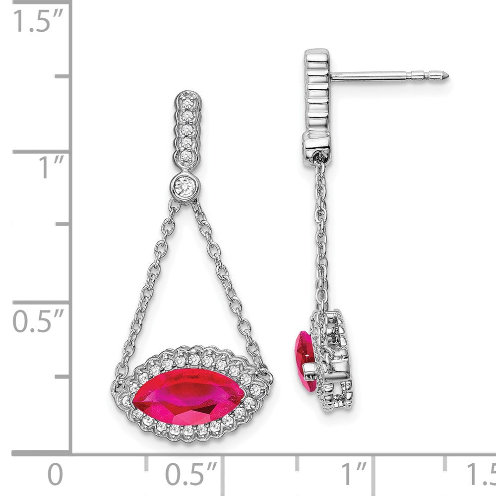 14k White Gold Marquise Created Ruby and Diamond Earrings