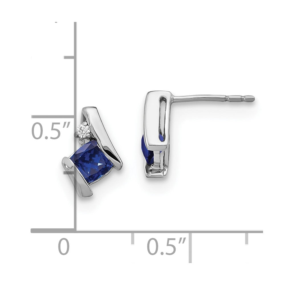 14K White Gold Cushion Cr. Sapphire and Diamond Earrings