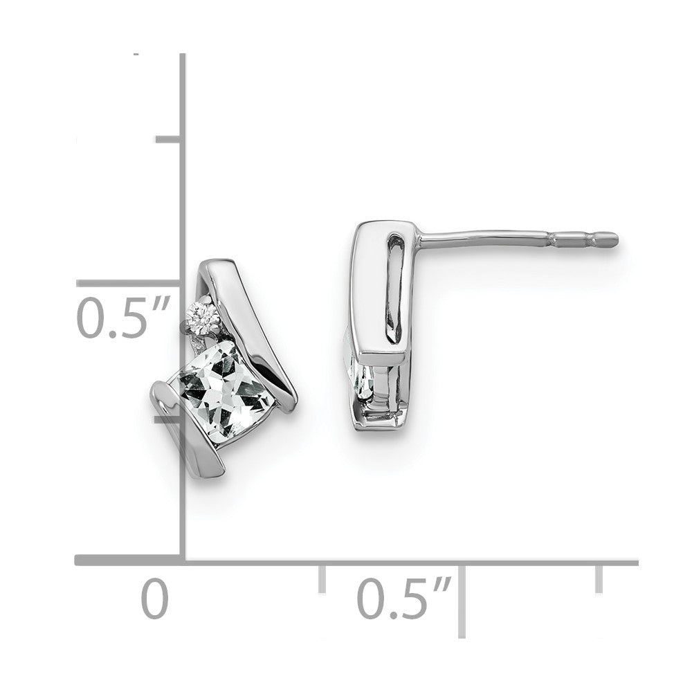 14K White Gold Cushion White Topaz and Diamond Earrings