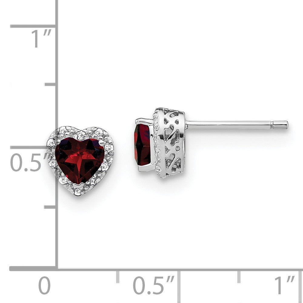 Sterling Silver Rhodium-plated Garnet and Diamond Earrings