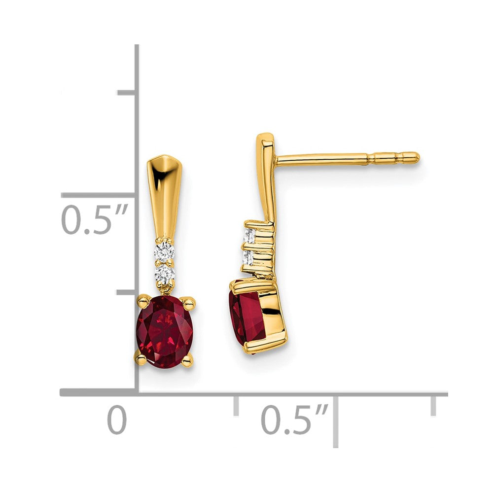 14K Oval Created Ruby and Diamond Dangle Earrings