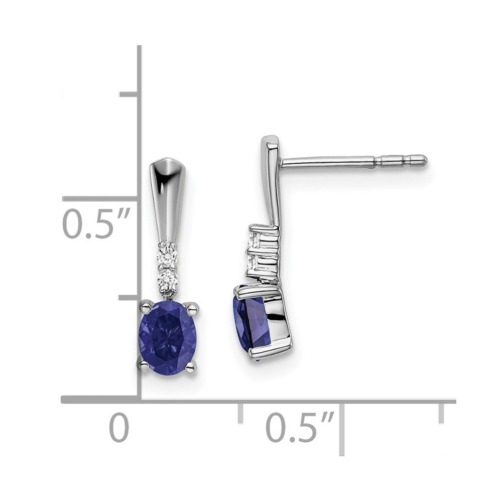 14k White Gold Oval Created Sapphire and Diamond Dangle Earrings