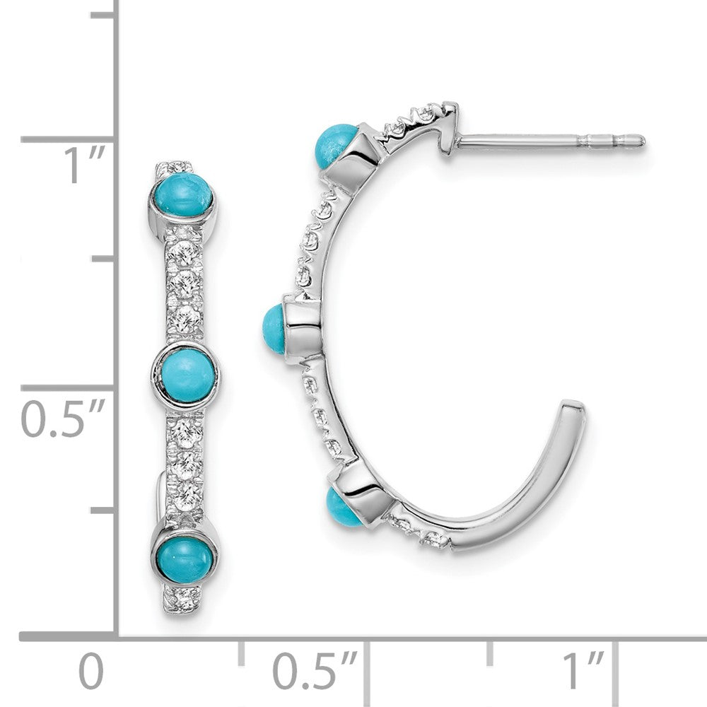 14k White Gold Turquoise and White Topaz J-hoop Earrings