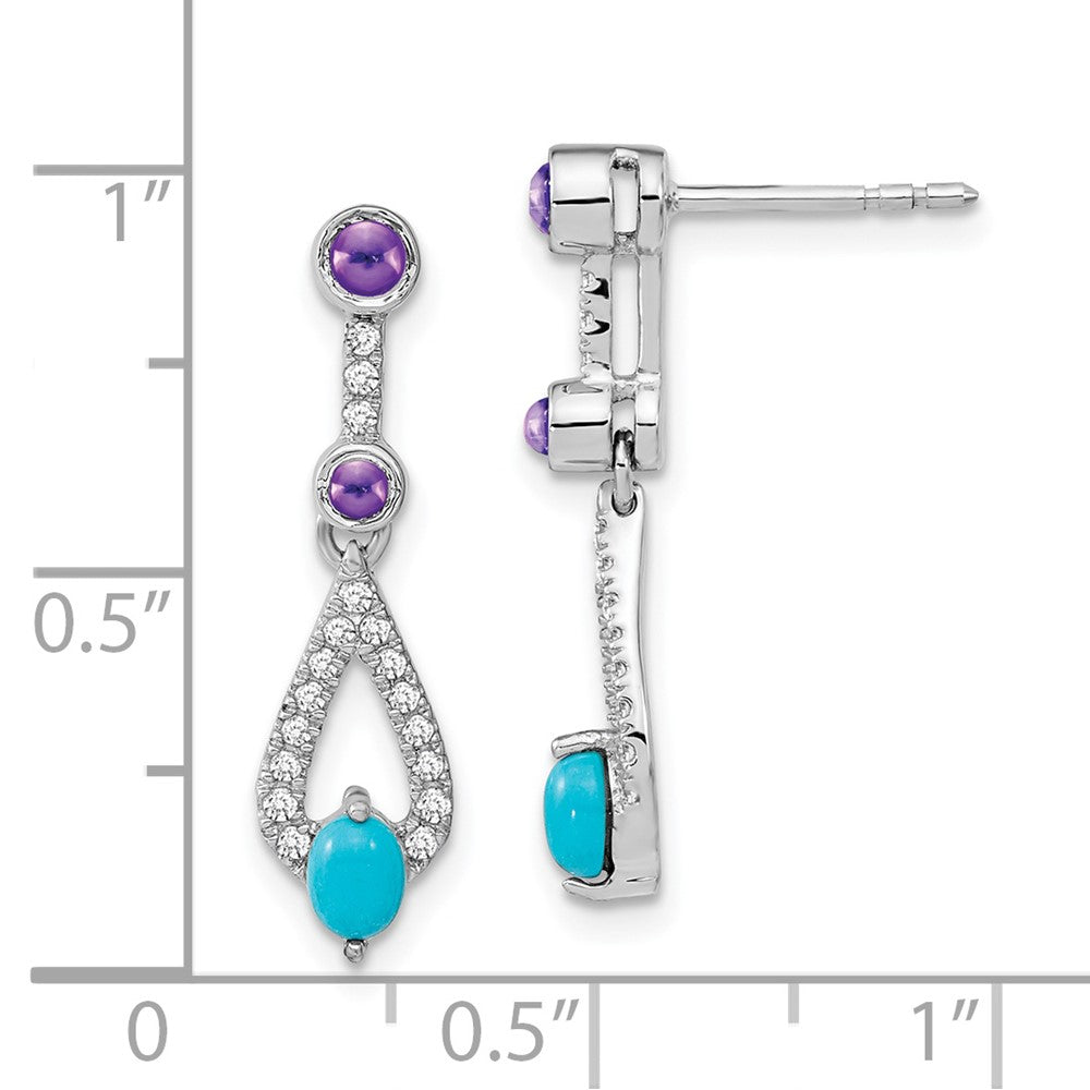 14k White Gold Turquoise/Amethyst/White Topaz Dangle Earrings