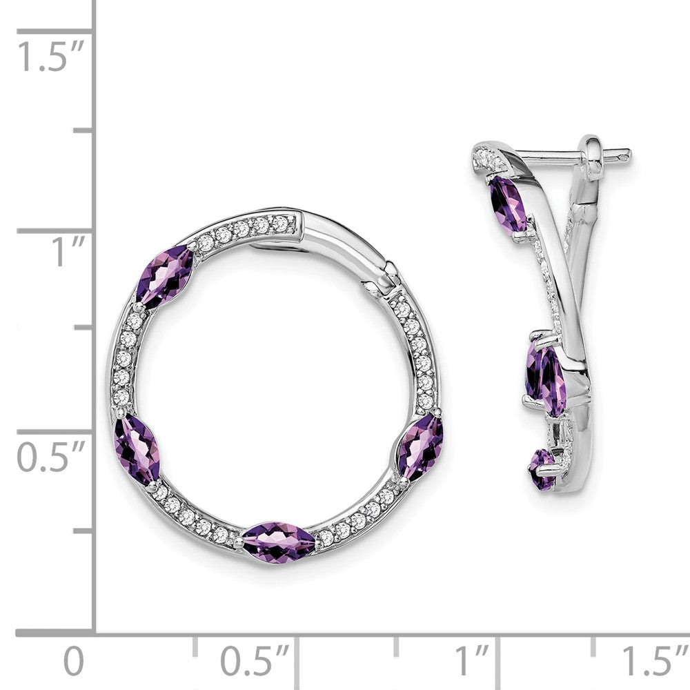 14k White Gold Amethyst and Diamond Hoop Earrings