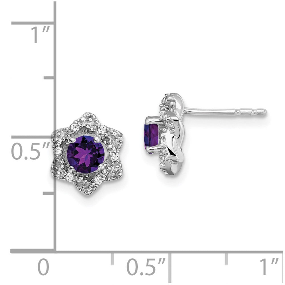 14k White Gold Amethyst and Diamond Post Earrings